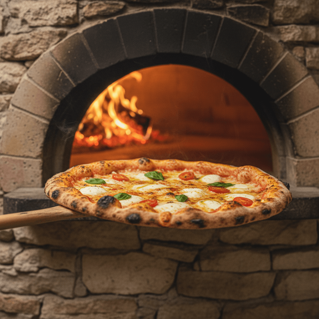 Pizza tradicional italiana recién salida del horno