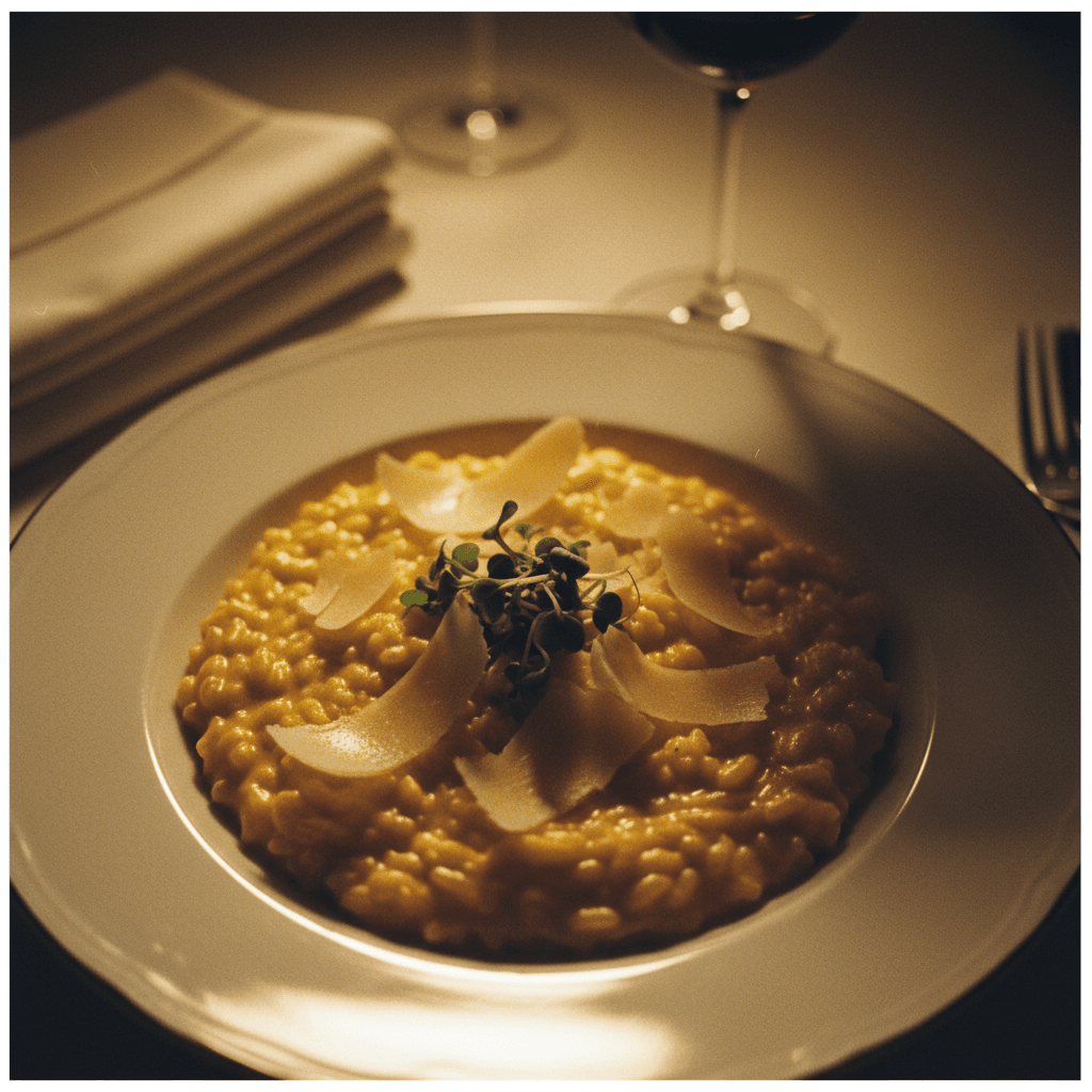 Risotto de azafrán con queso Parmesano fresco