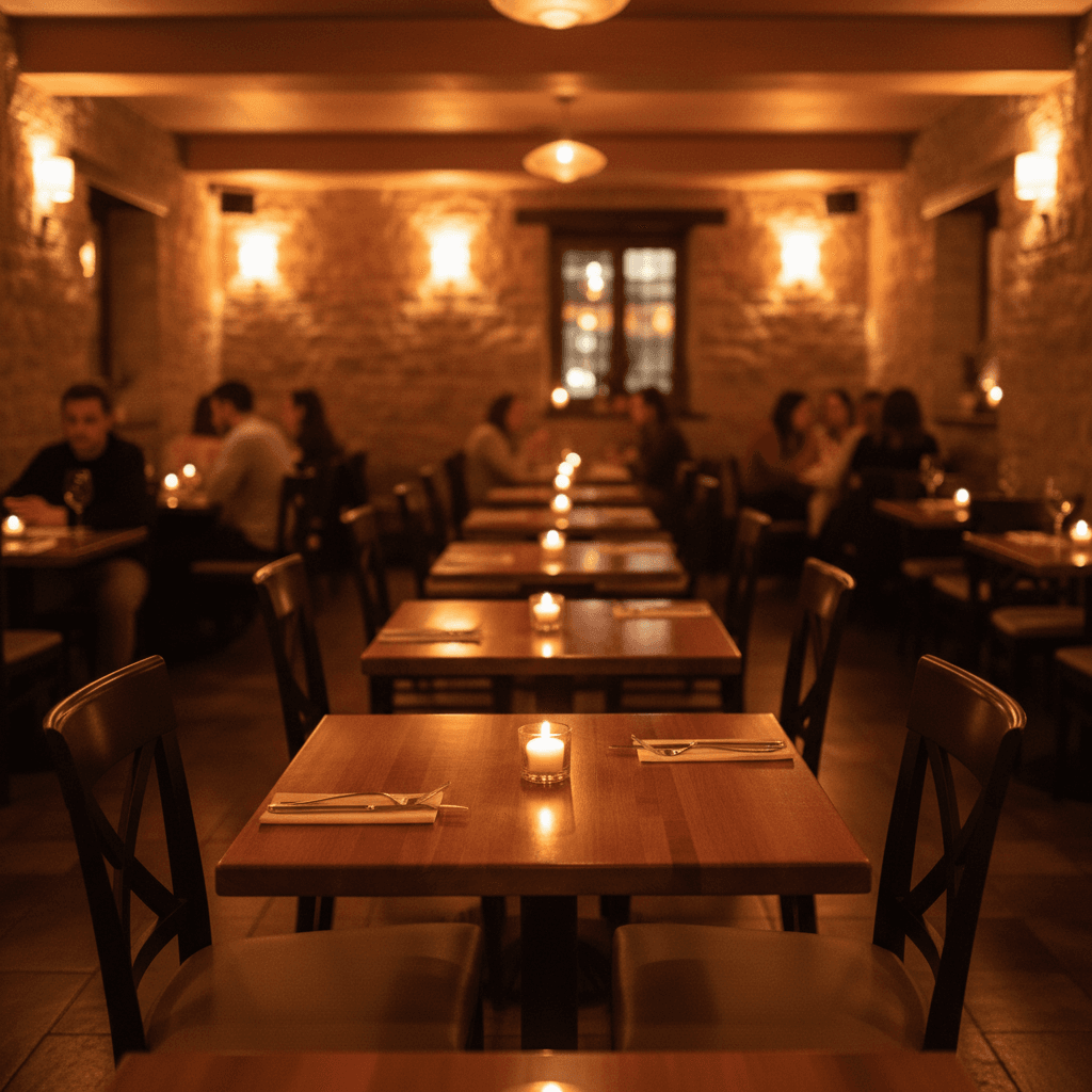 Interior acogedor del restaurante con iluminación cálida