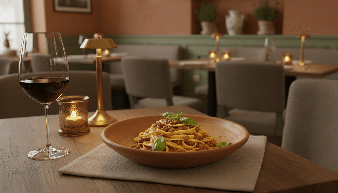 Plato de pasta fresca servido en Ristorante Paparazzi con ambiente cálido y acogedor