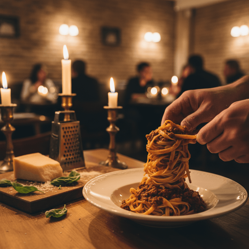 Plato de pasta italiana recién servido