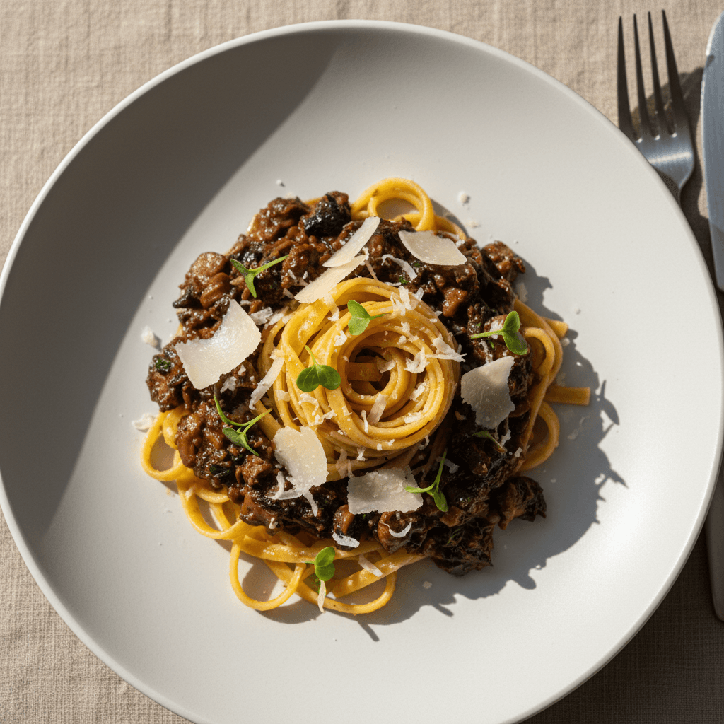 Pappardelle con hongos silvestres y trufa